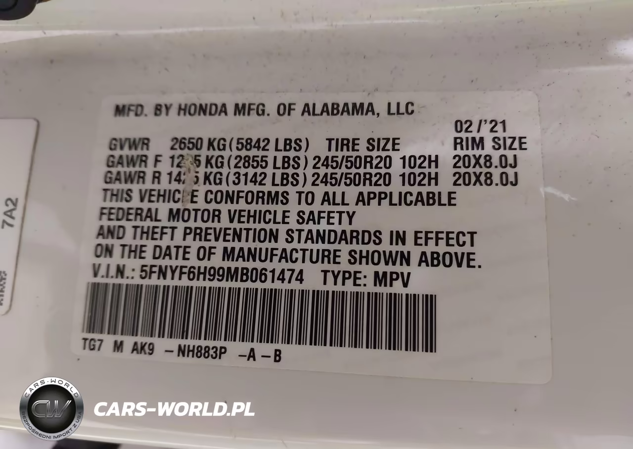 2021 Honda Pilot Awd Touring 8 Passenger VIN:5FNYF6H99MB061474 - 9