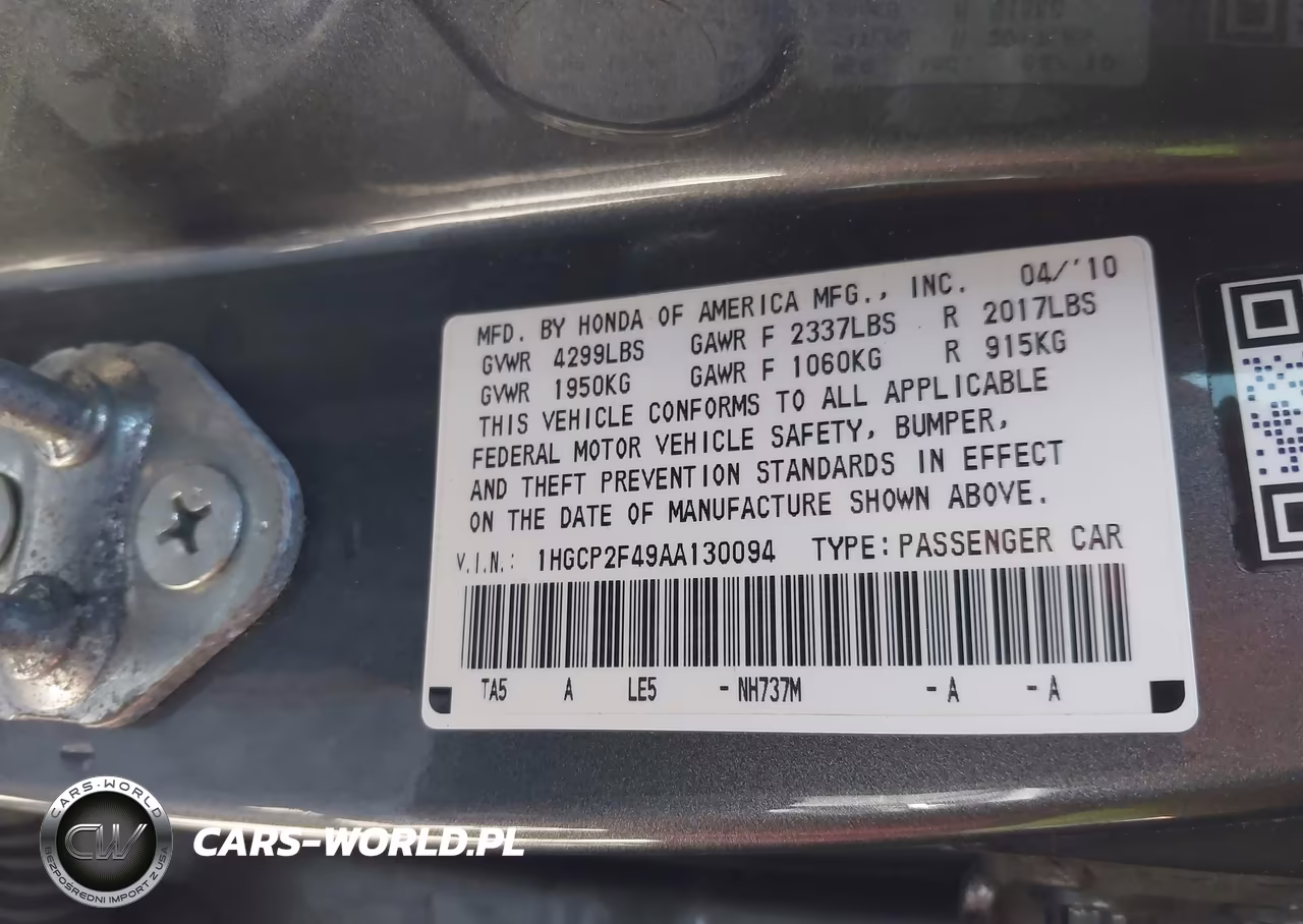 2010 Honda Accord 2.4 Lx-P VIN:1HGCP2F49AA130094 - 9