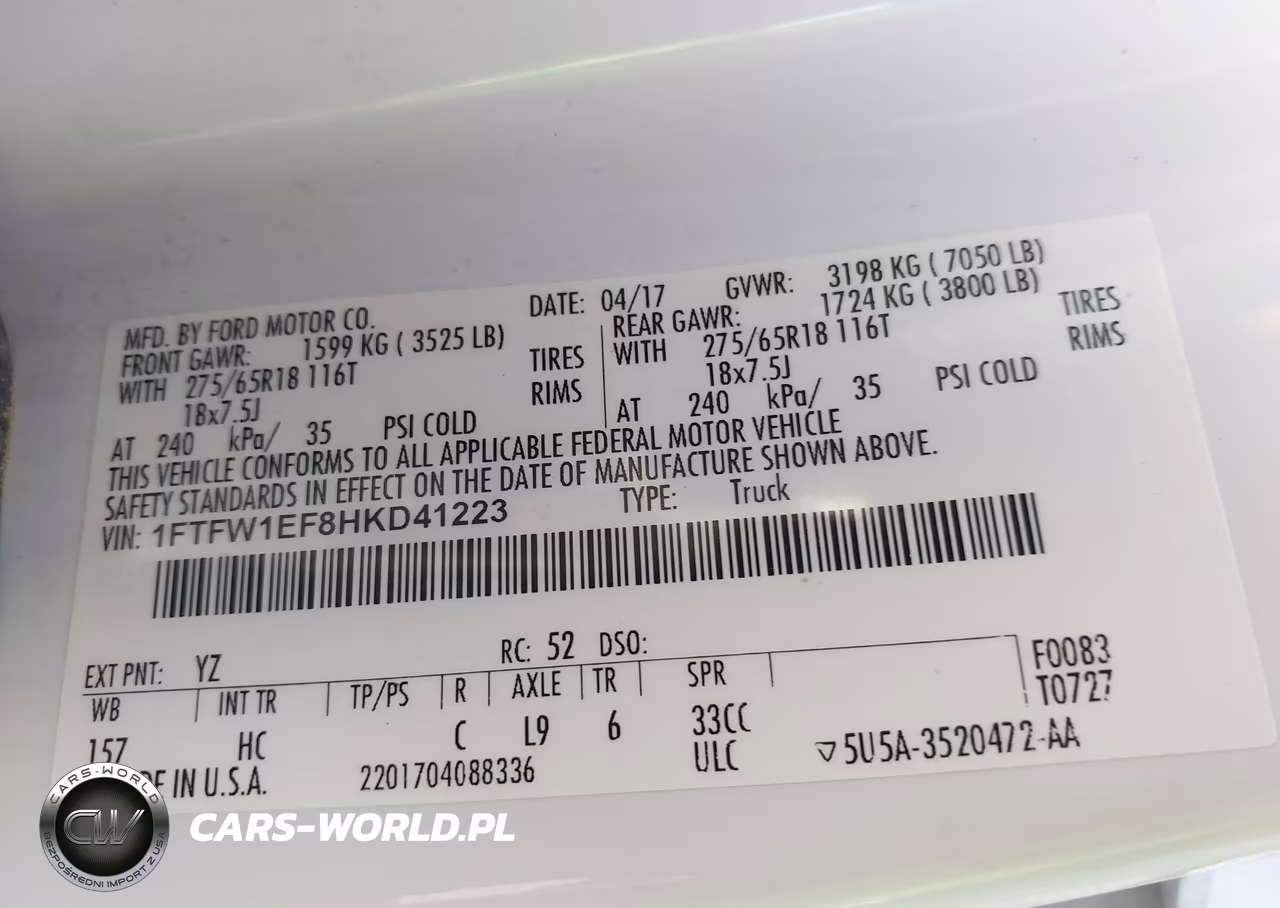 2017 Ford F-150 Lariat VIN:1FTFW1EF8HKD41223 - 9