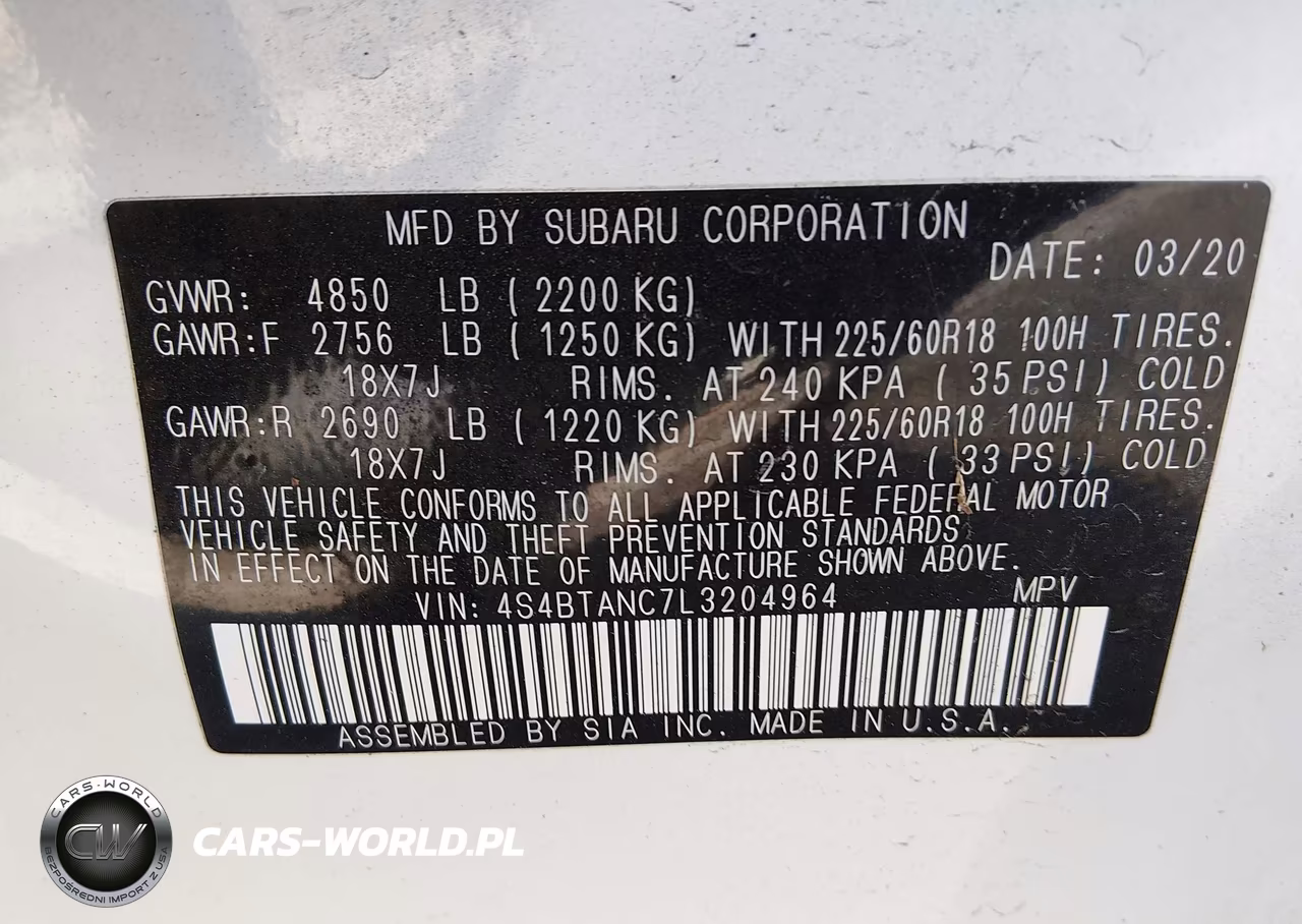 2020 Subaru Outback Limited VIN:4S4BTANC7L3204964 - 9