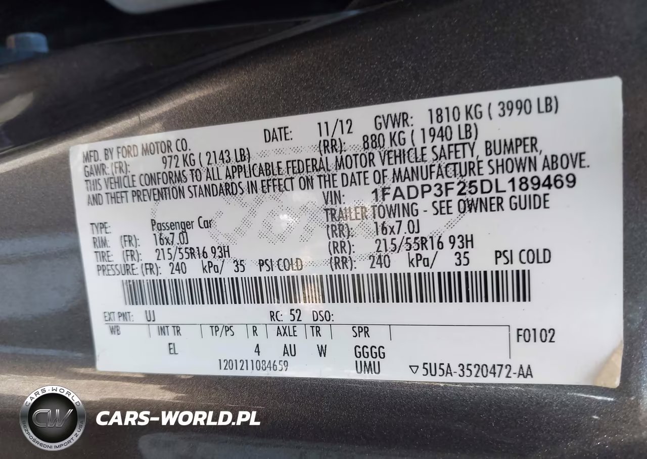 FORD FOCUS VIN:1FADP3F25DL189469 - 9