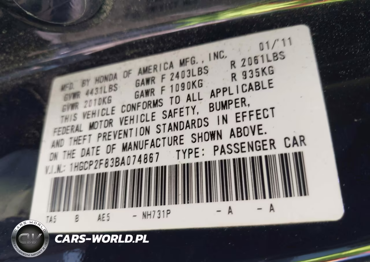 2011 Honda Accord 2.4 Ex-L VIN:1HGCP2F83BA074867 - 9