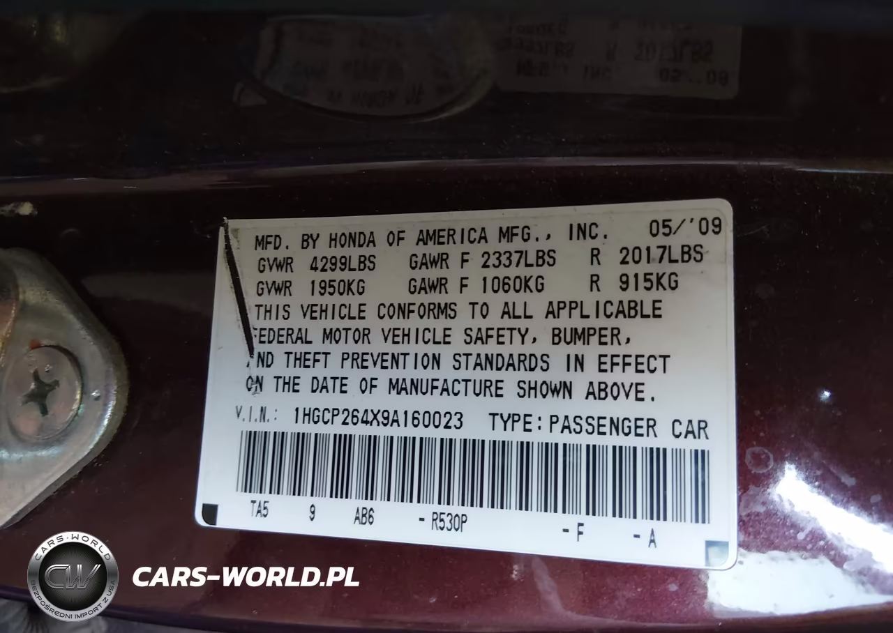 2009 Honda Accord 2.4 Lx-P VIN:1HGCP264X9A160023 - 9