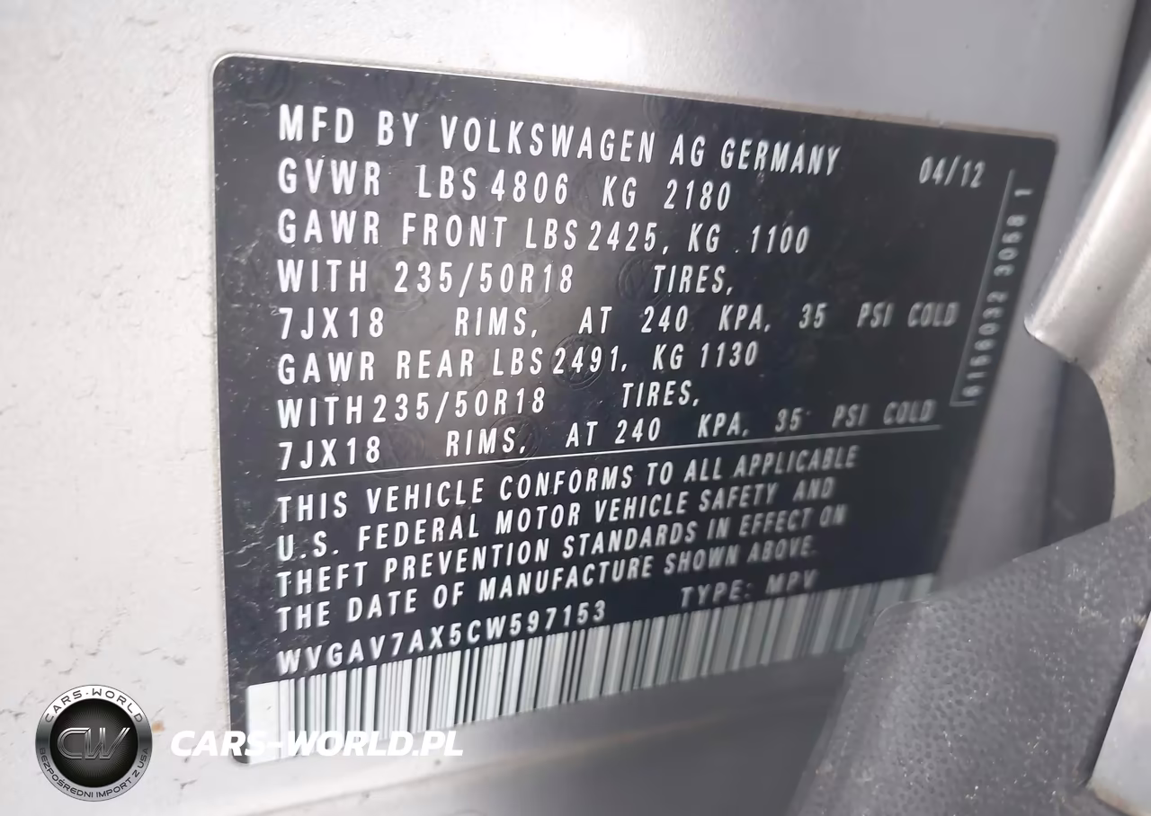 2012 Volkswagen Tiguan Se VIN:WVGAV7AX5CW597153 - 9
