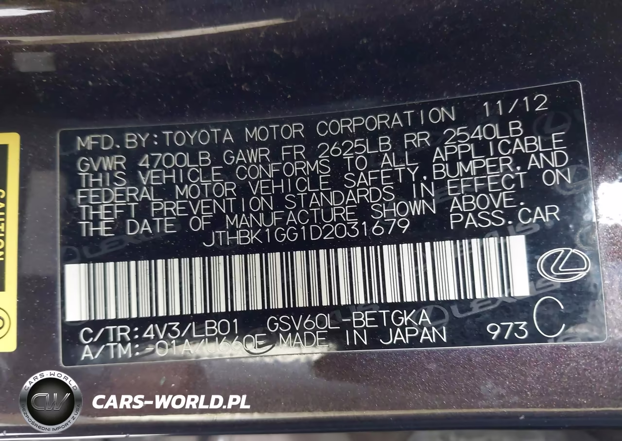 2013 Lexus Es 350 VIN:JTHBK1GG1D2031679 - 9