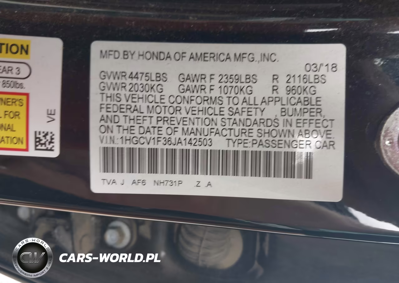 2018 Honda Accord Sport VIN:1HGCV1F36JA142503 - 9