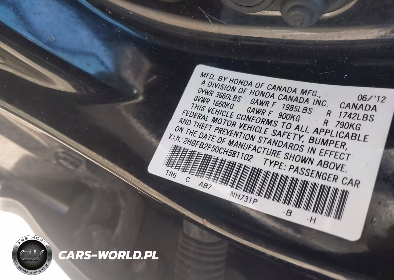 2012 Honda Civic Lx VIN:2HGFB2F50CH581102 - 9