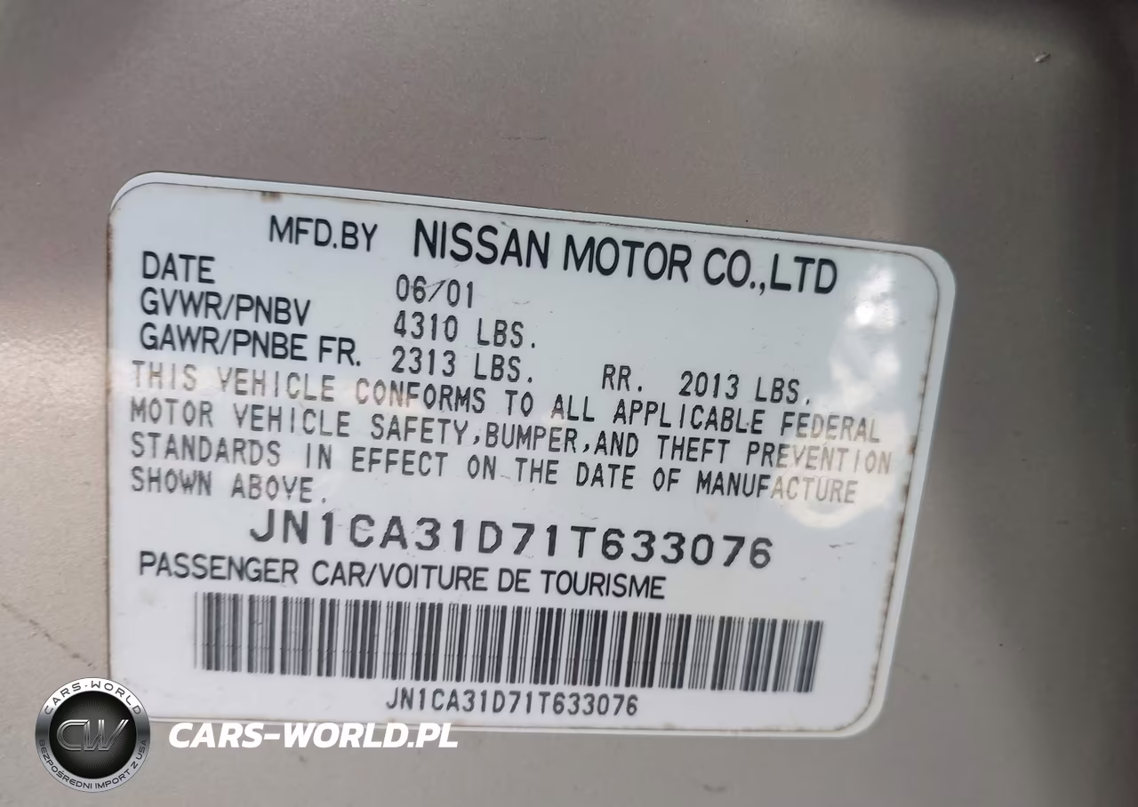 2001 Nissan Maxima Gle VIN:JN1CA31D71T633076 - 9