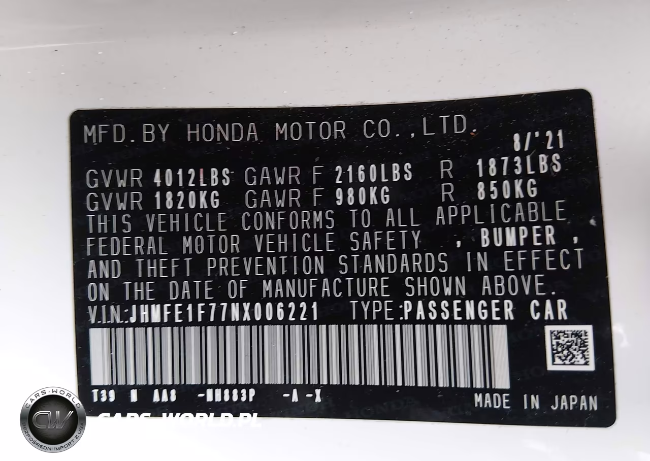 2022 Honda Civic Ex VIN:JHMFE1F77NX006221 - 9
