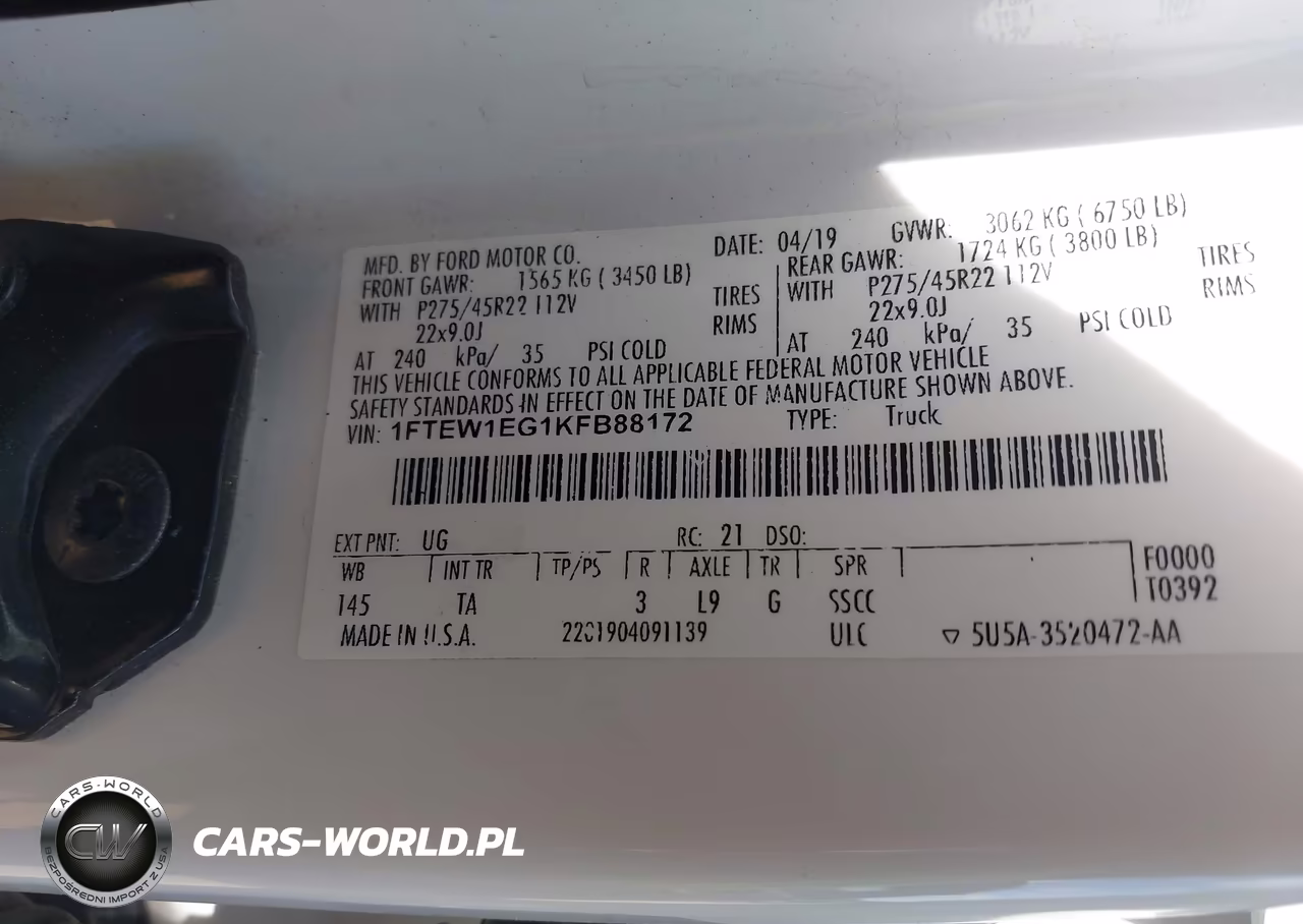 2019 Ford F-150 Limited VIN:1FTEW1EG1KFB88172 - 9
