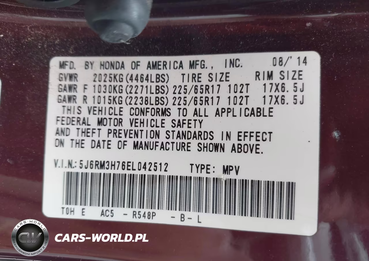 2014 Honda Cr-V Ex-L VIN:5J6RM3H76EL042512 - 9