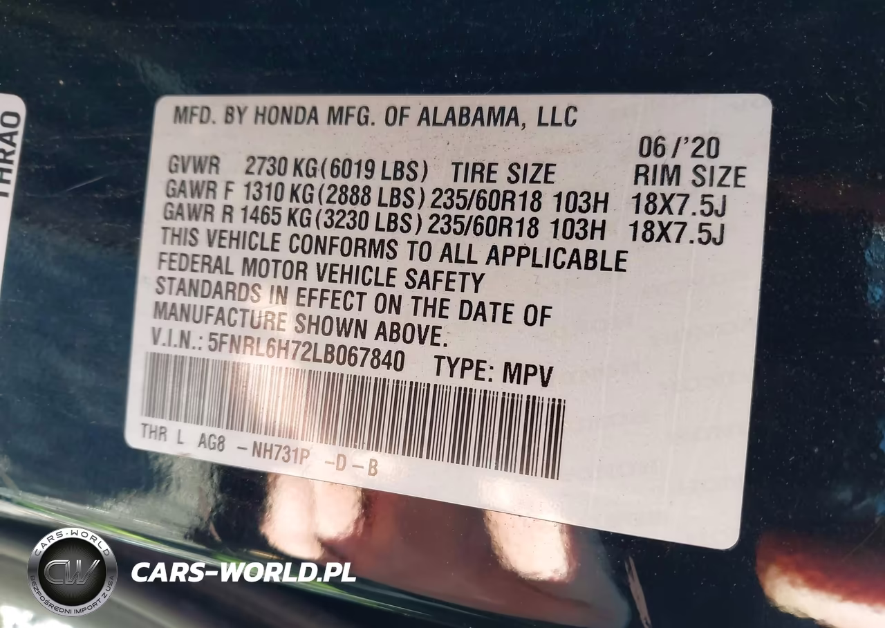 2020 Honda Odyssey VIN:5FNRL6H72LB067840 - 9