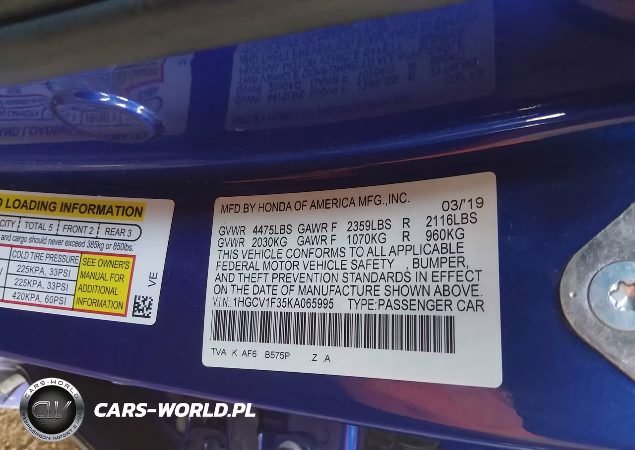 2019 Honda Accord Sport VIN:1HGCV1F35KA065995 - 9