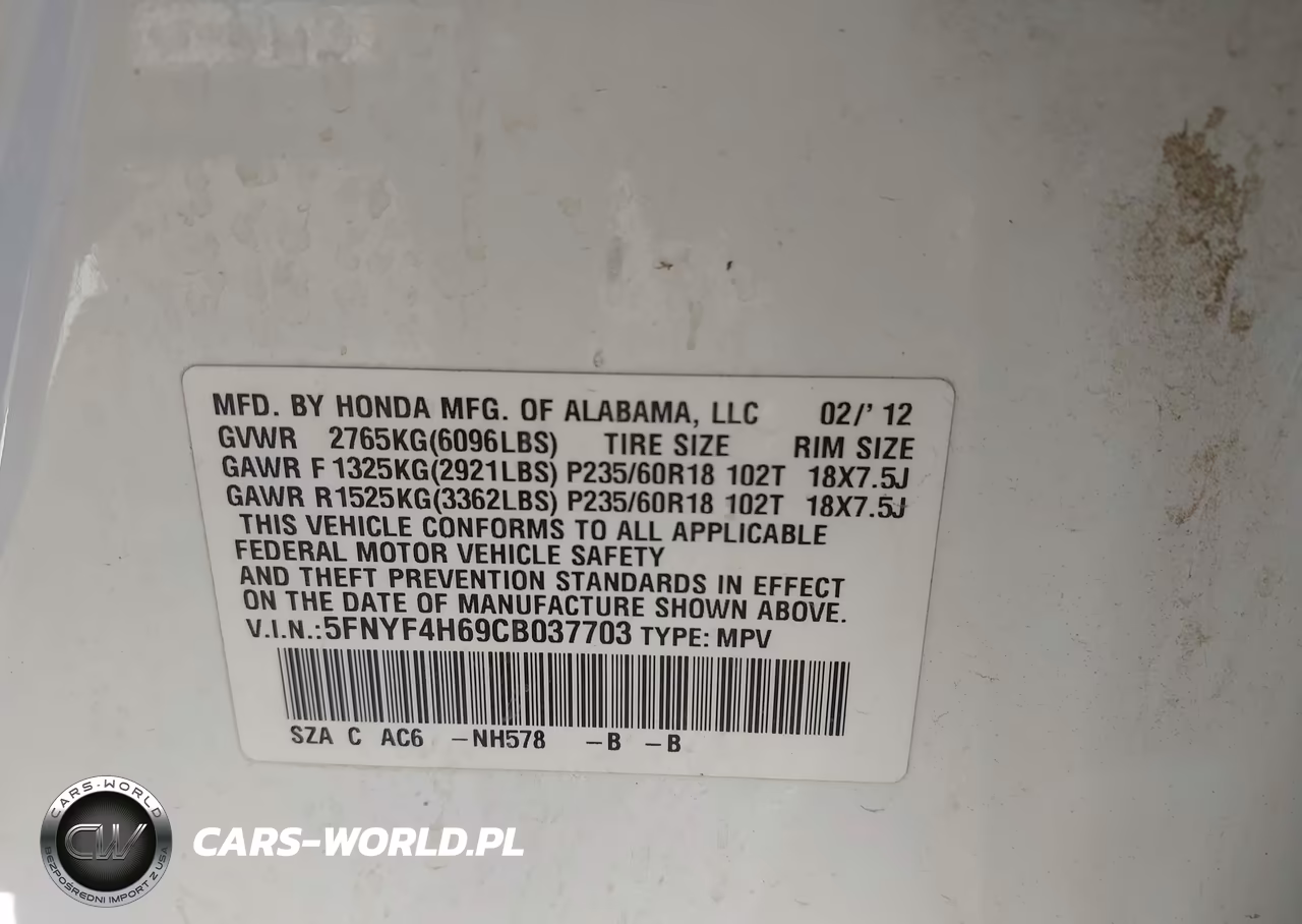 2012 Honda Pilot Ex-L VIN:5FNYF4H69CB037703 - 9
