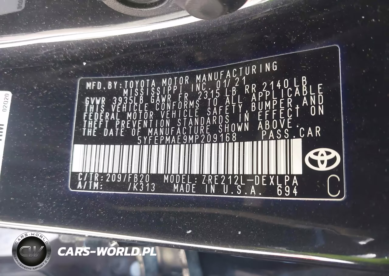 2021 Toyota Corolla Le VIN:5YFEPMAE9MP209168 - 9