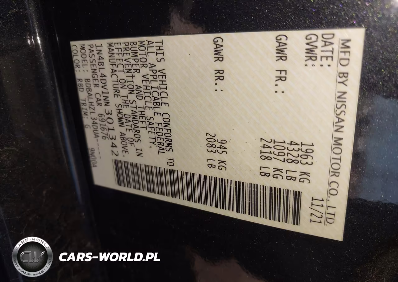 2022 Nissan Altima Sv Fwd VIN:1N4BL4DV1NN301342 - 9