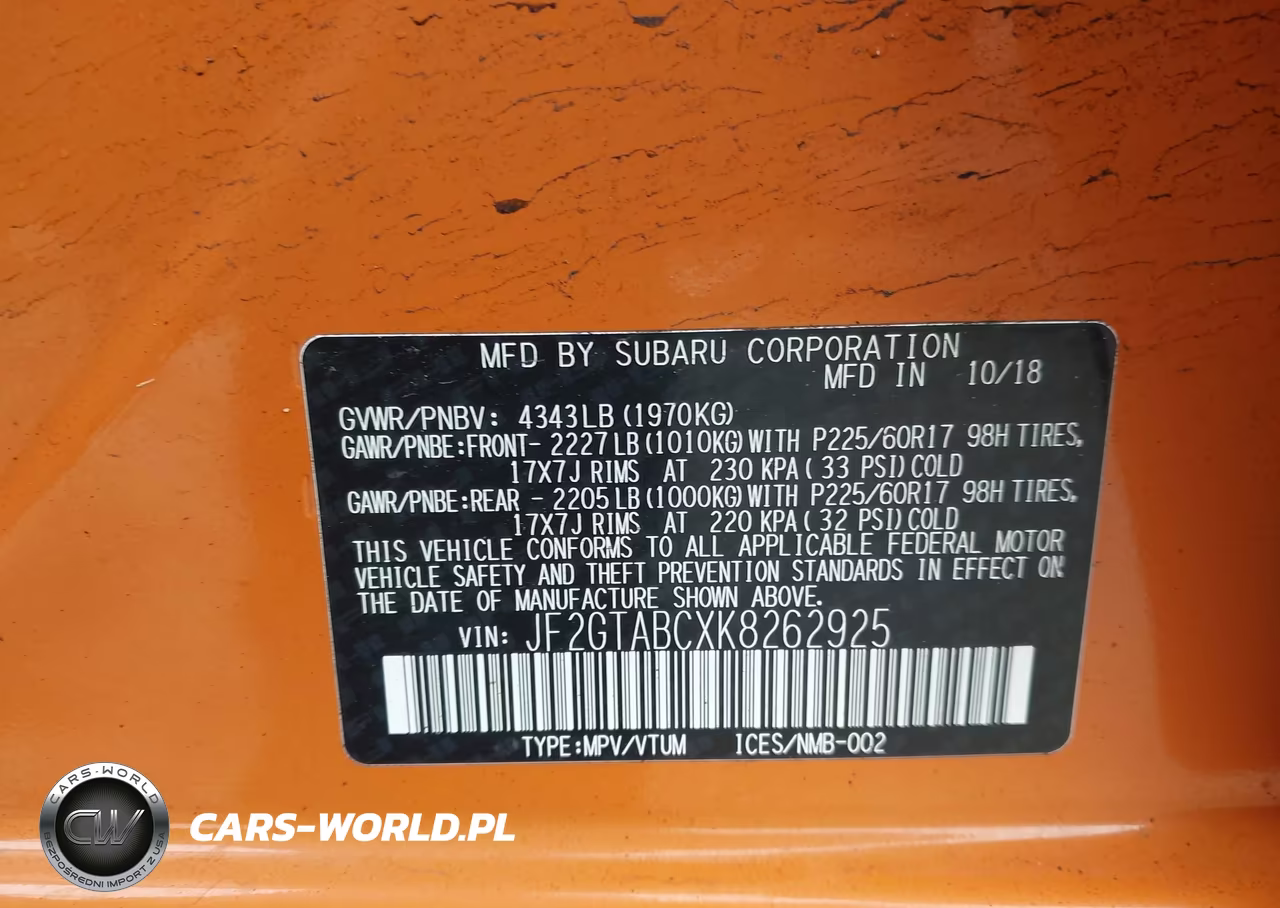 2019 Subaru Crosstrek 2.0I VIN:JF2GTABCXK8262925 - 9