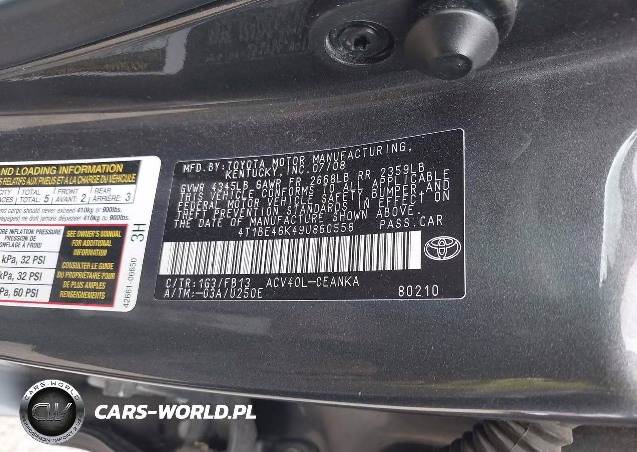 2009 Toyota Camry Le VIN:4T1BE46K49U860558 - 9