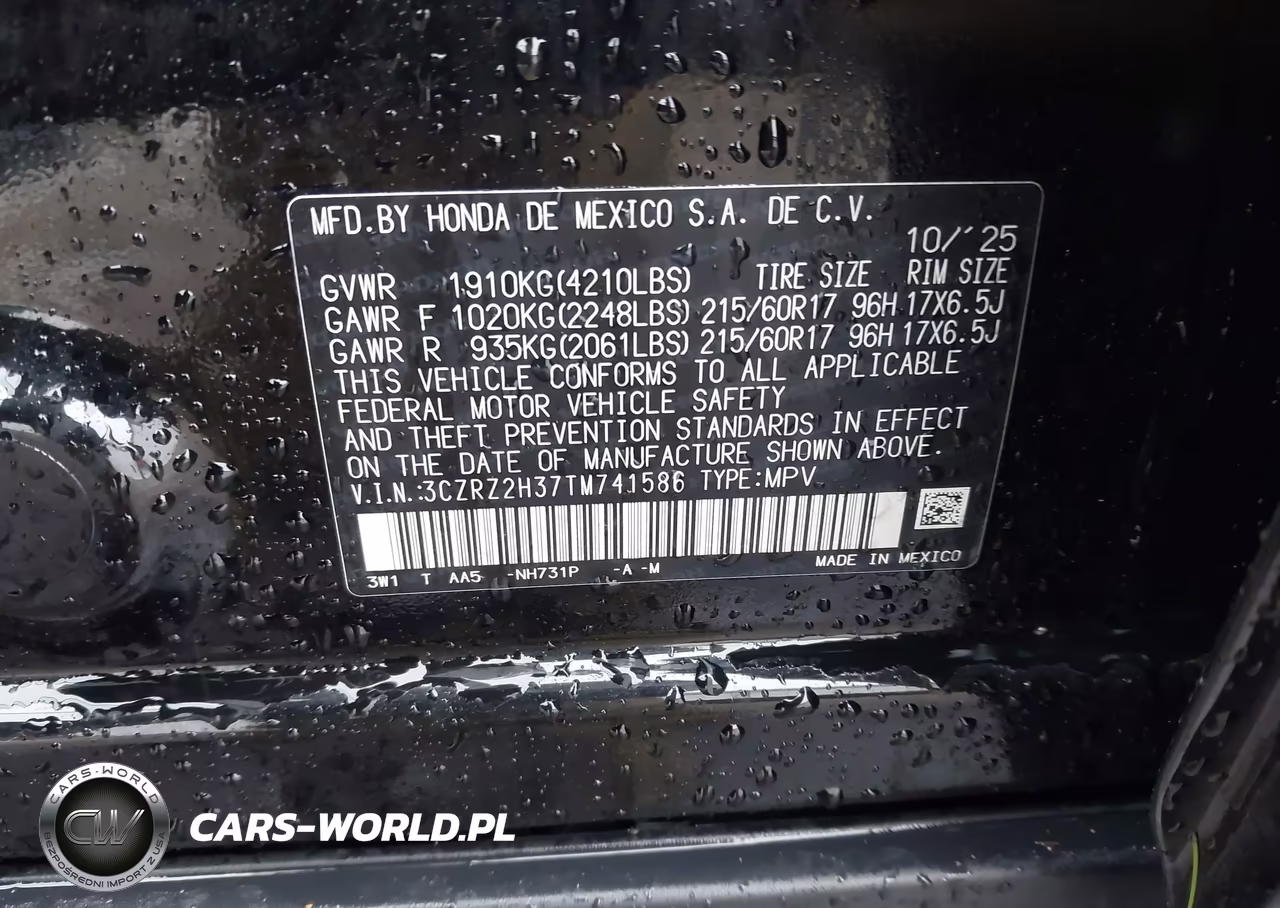 2026 Honda Hr-V Awd Lx VIN:3CZRZ2H37TM741586 - 9