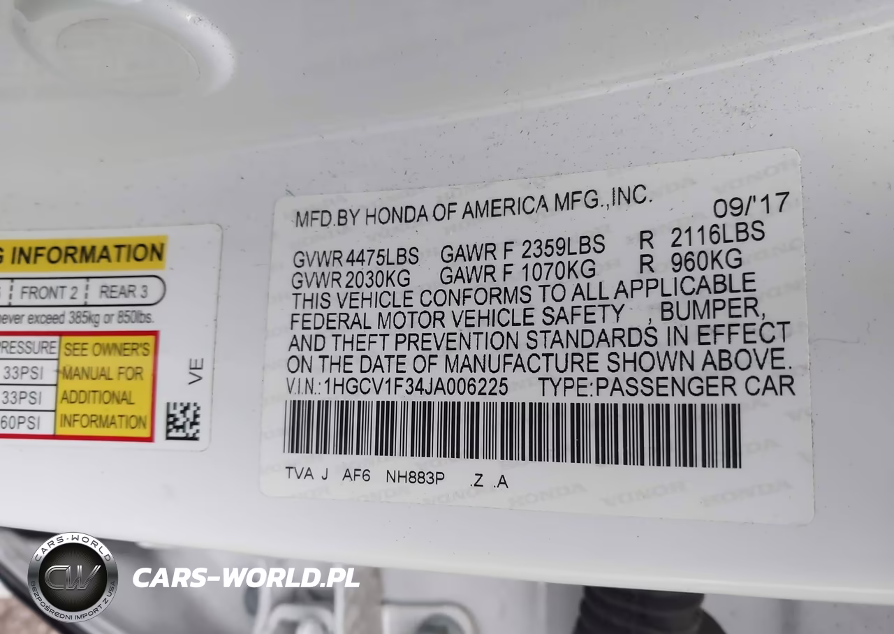 2018 Honda Accord Sport VIN:1HGCV1F34JA006225 - 9