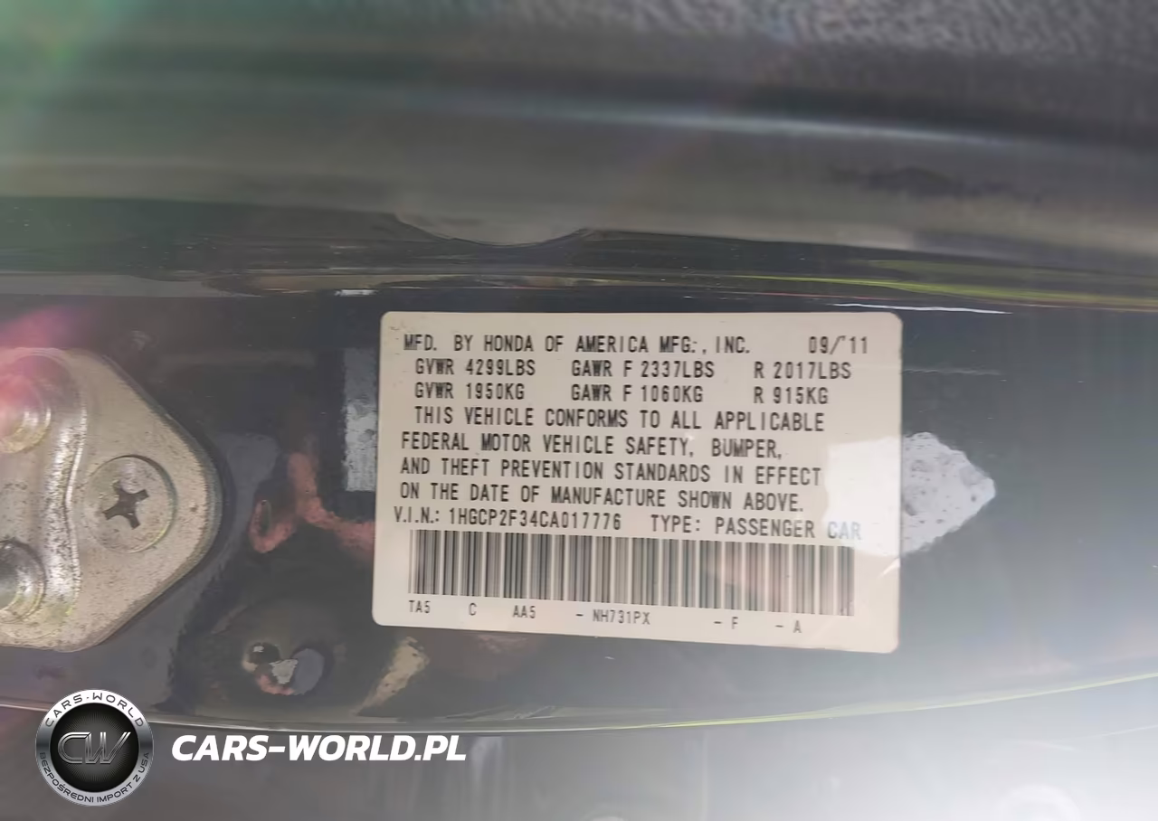 2012 Honda Accord 2.4 Lx VIN:1HGCP2F34CA017776 - 9