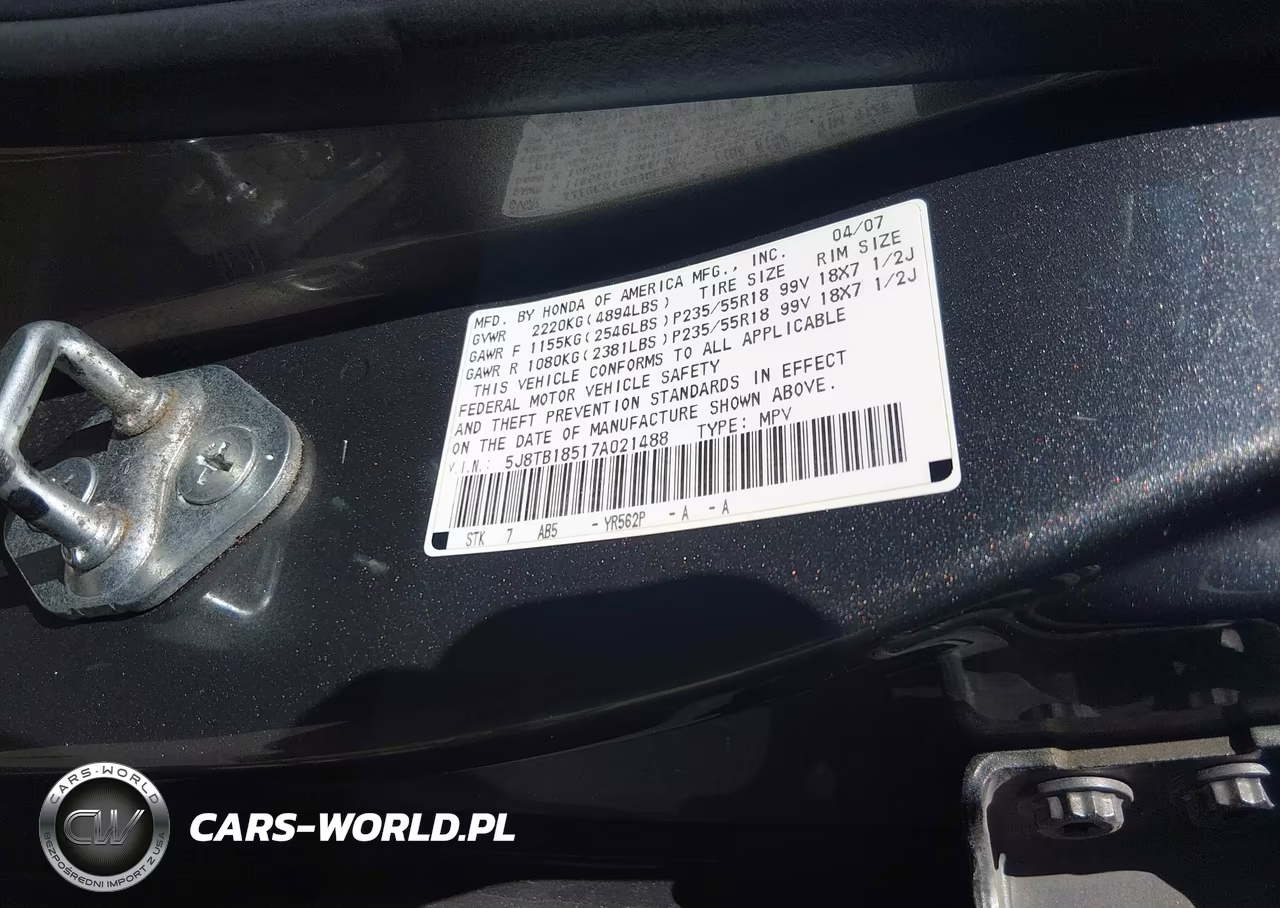 2007 Acura Rdx VIN:5J8TB18517A021488 - 9