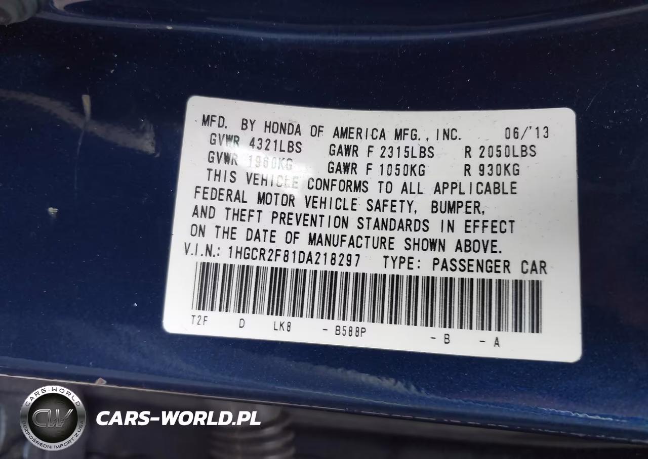 2013 Honda Accord Ex-L VIN:1HGCR2F81DA218297 - 9
