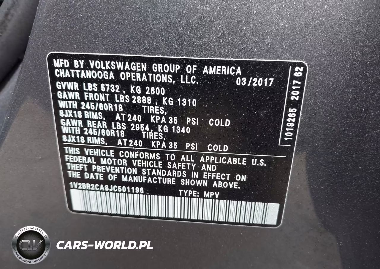 2018 Volkswagen Atlas 3.6L V6 Launch Edition VIN:1V2BR2CA8JC501196 - 9