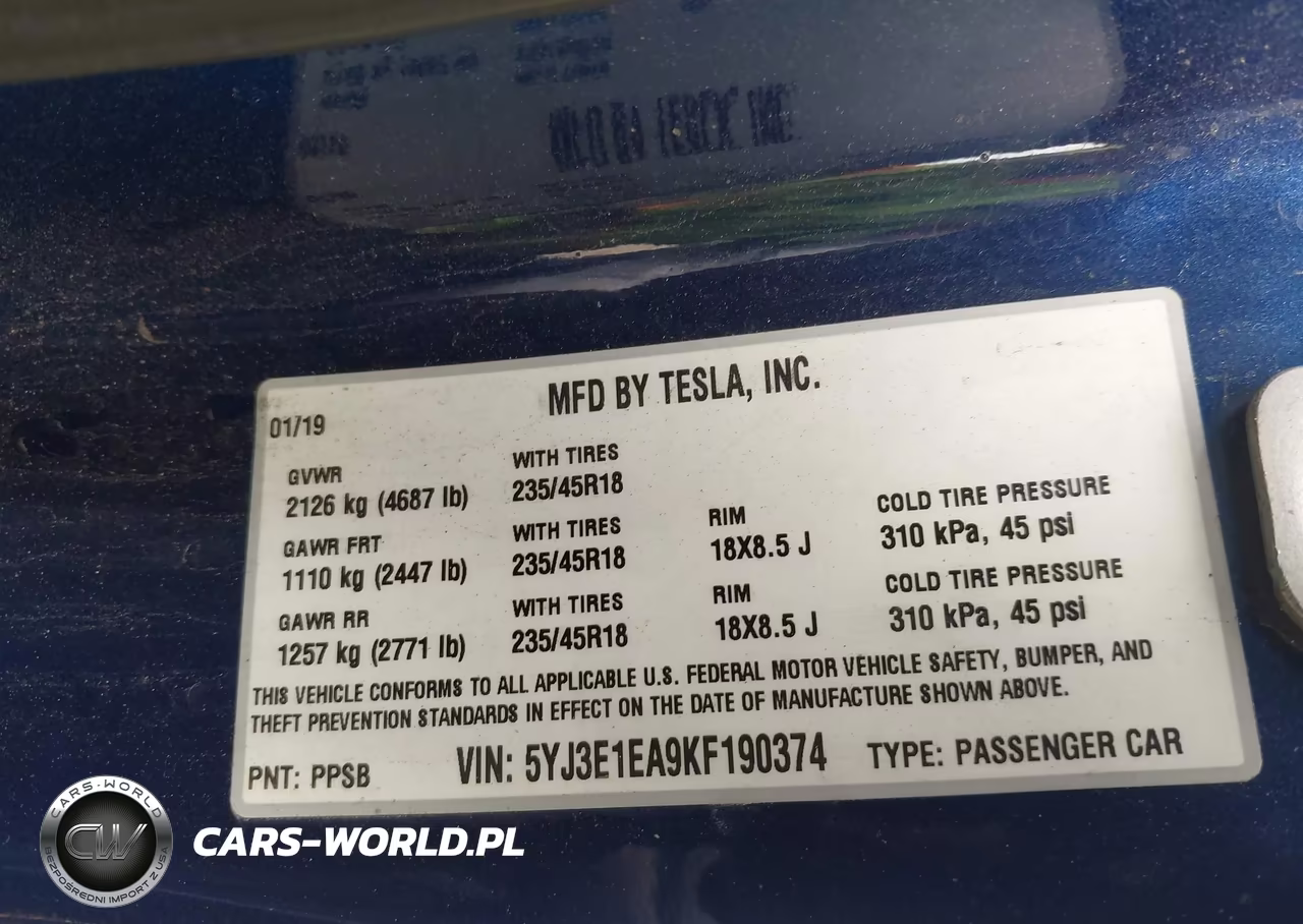 2019 Tesla Model 3 Long Range-Mid Range-Standard Range-Standard Range Plus VIN:5YJ3E1EA9KF190374 - 9