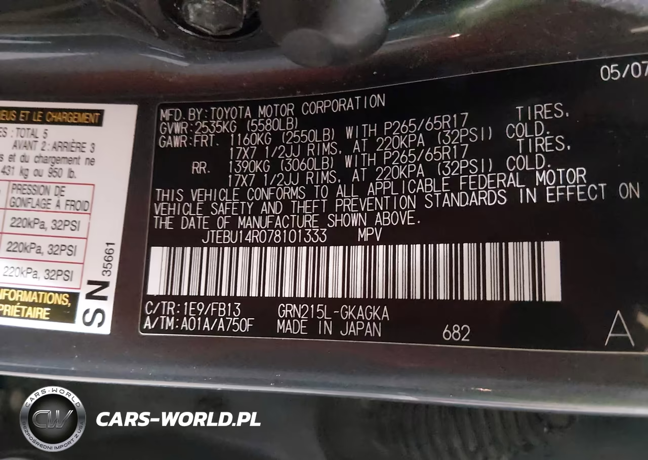 2007 Toyota 4Runner Sport V6 VIN:JTEBU14R078101333 - 9