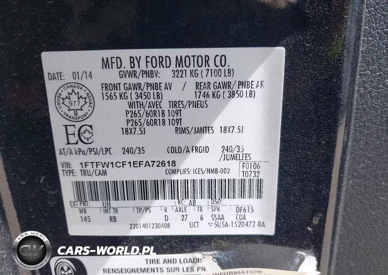 2014 Ford F-150 Fx2 VIN:1FTFW1CF1EFA72618 - 9