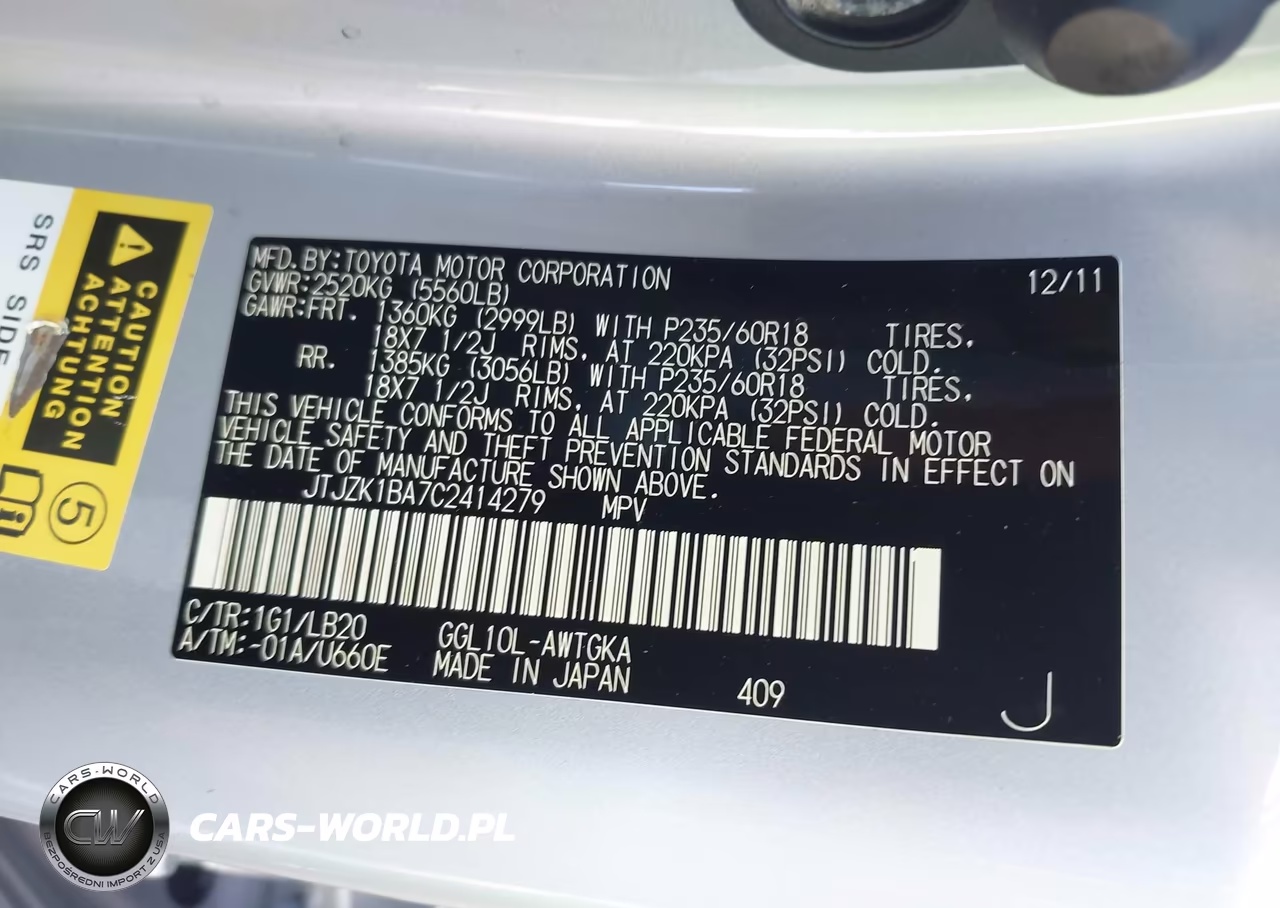 2012 Lexus Rx 350 VIN:JTJZK1BA7C2414279 - 9