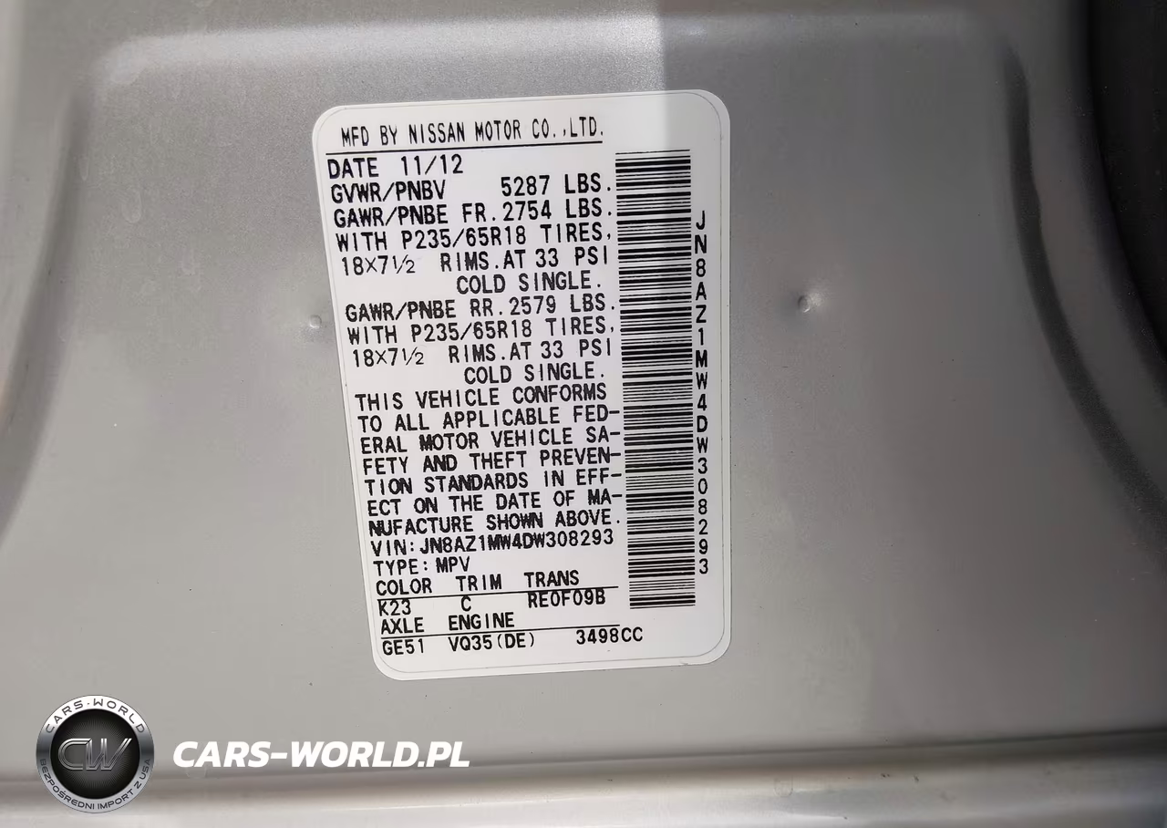 2013 Nissan Murano Sv VIN:JN8AZ1MW4DW308293 - 9