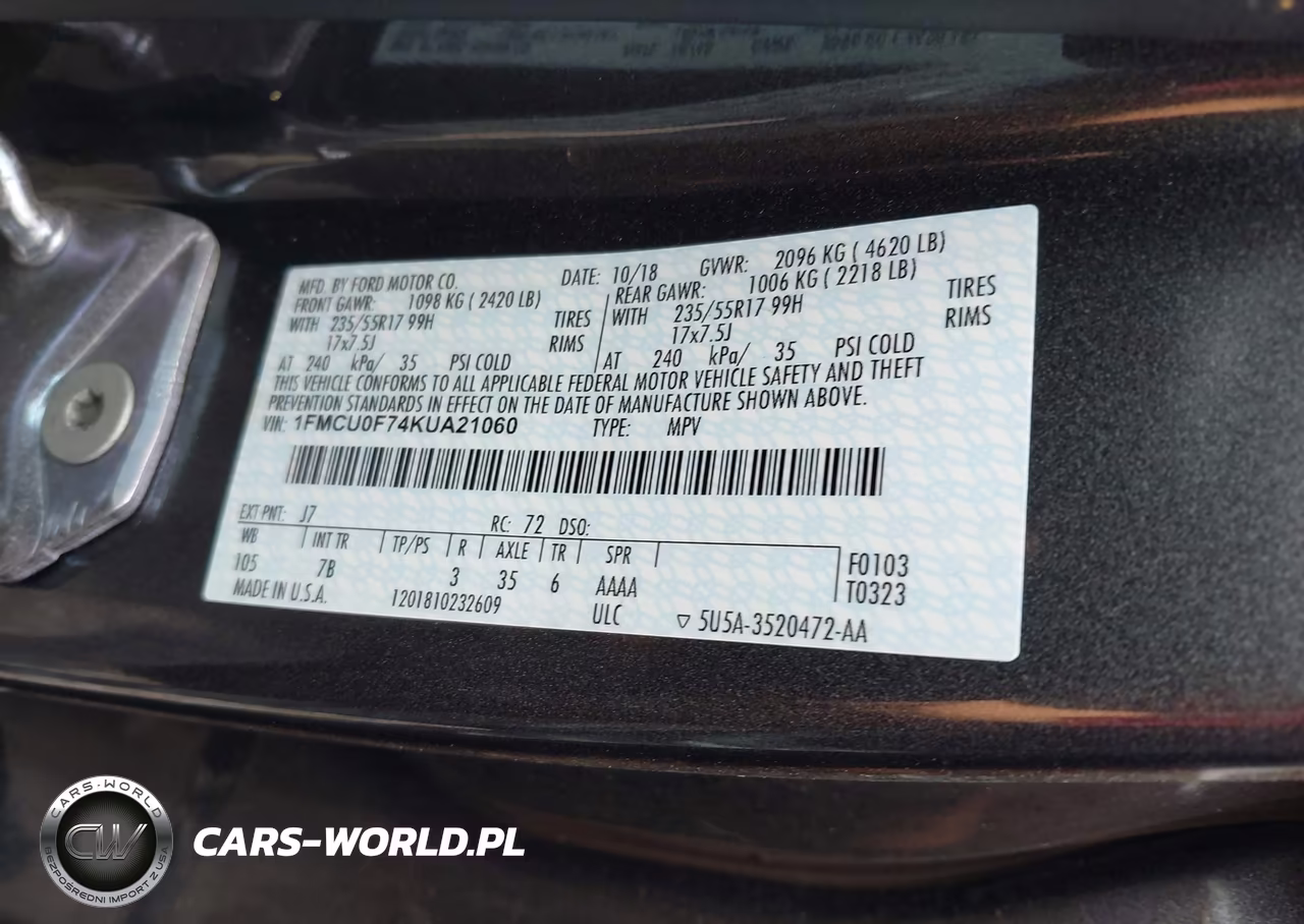 2019 Ford Escape S VIN:1FMCU0F74KUA21060 - 9