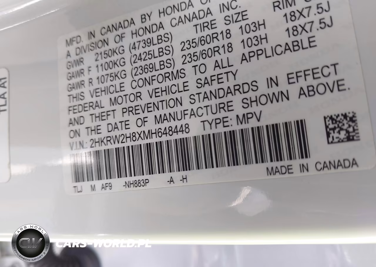 2021 Honda Cr-V Awd Ex-L VIN:2HKRW2H8XMH648448 - 9