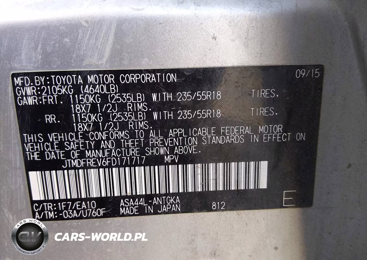 2015 Toyota Rav4 Limited VIN:JTMDFREV6FD171717 - 9