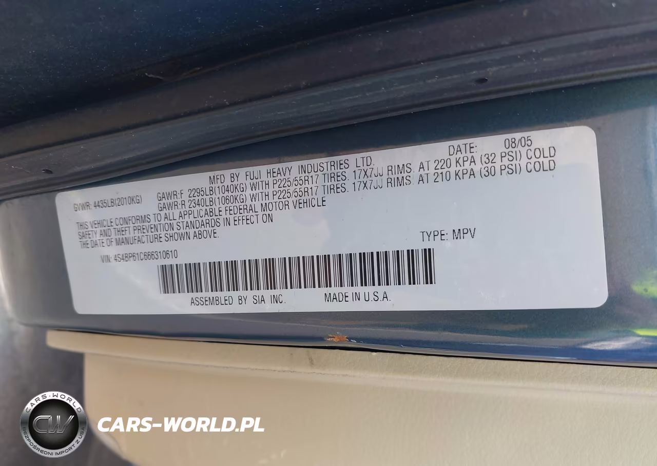 2006 Subaru Outback 2.5I VIN:4S4BP61C666310610 - 9