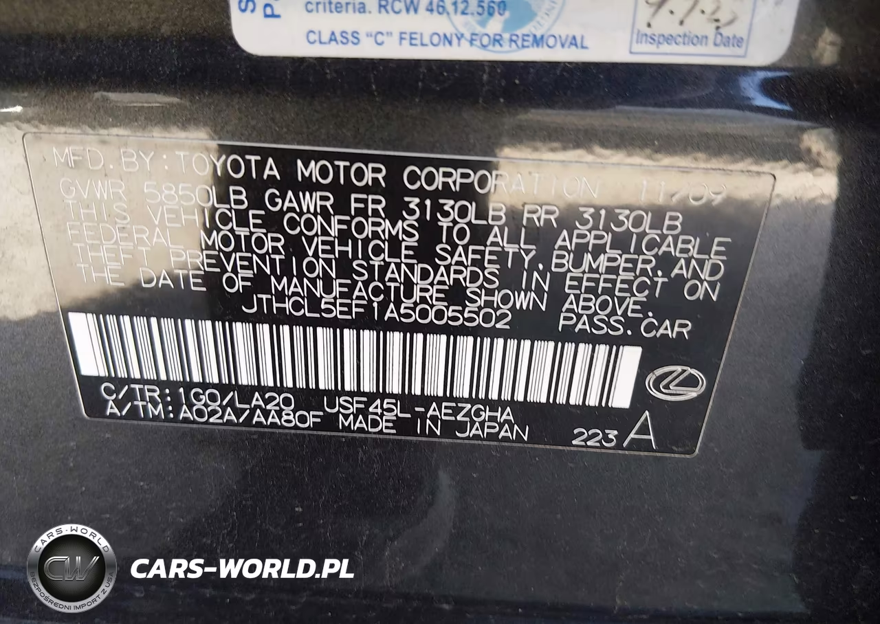 2010 Lexus Ls 460 VIN:JTHCL5EF1A5005502 - 9