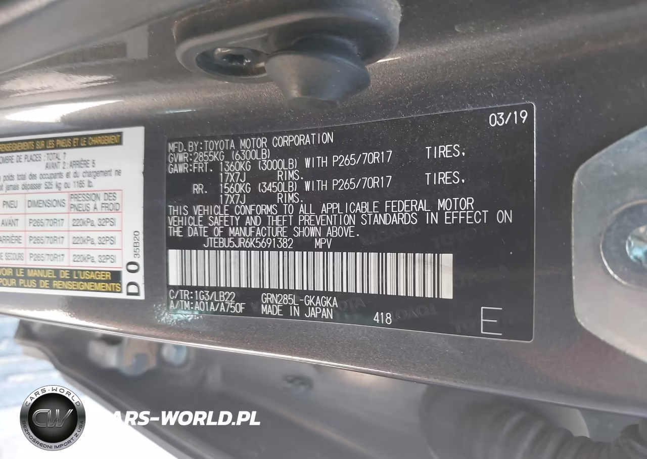 2019 Toyota 4Runner Sr5 Premium VIN:JTEBU5JR6K5691382 - 9