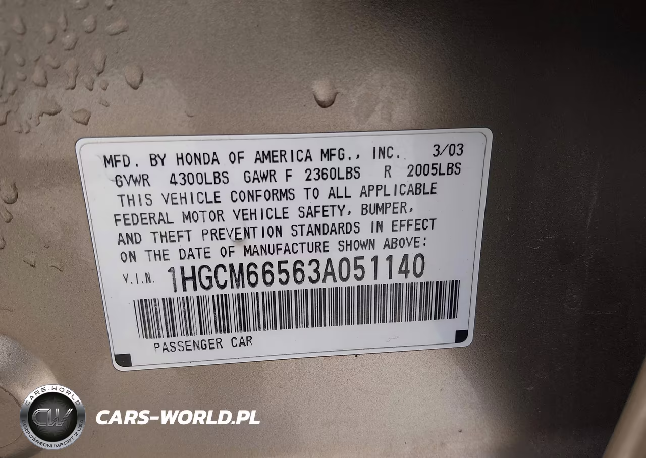 2003 Honda Accord 3.0 Ex VIN:1HGCM66563A051140 - 9