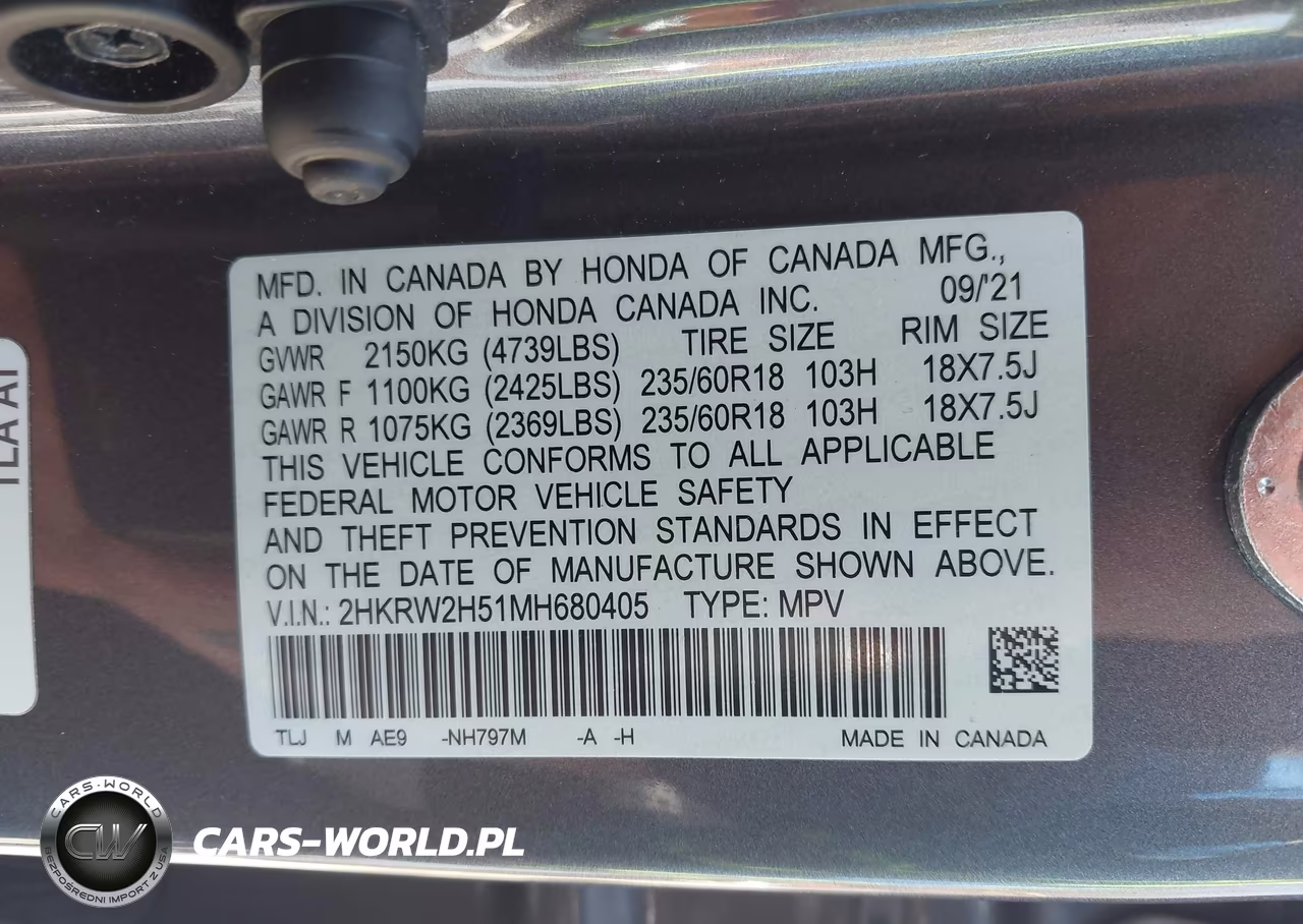 2021 Honda Cr-V Awd Ex VIN:2HKRW2H51MH680405 - 9