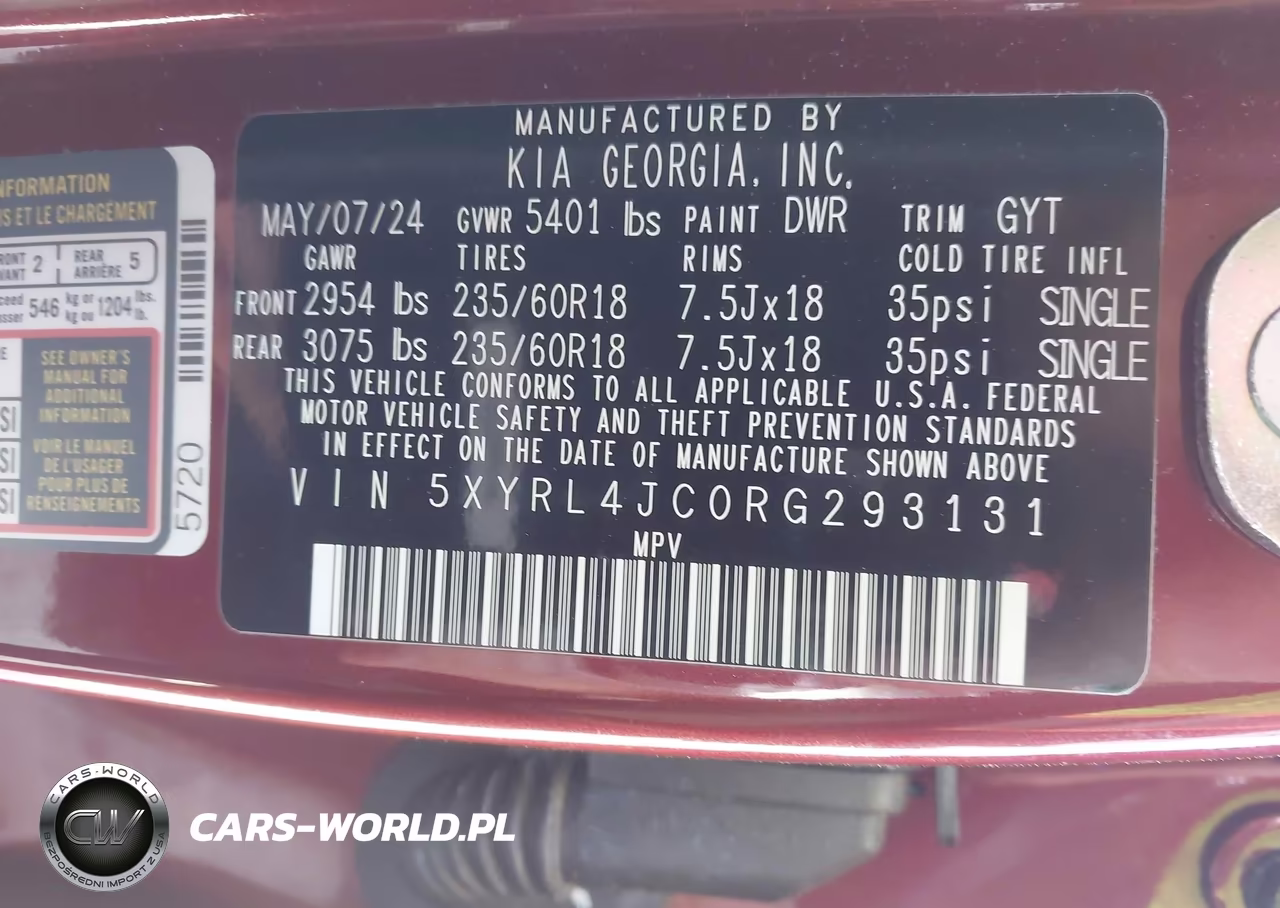 2024 Kia Sorento S VIN:5XYRL4JC0RG293131 - 9