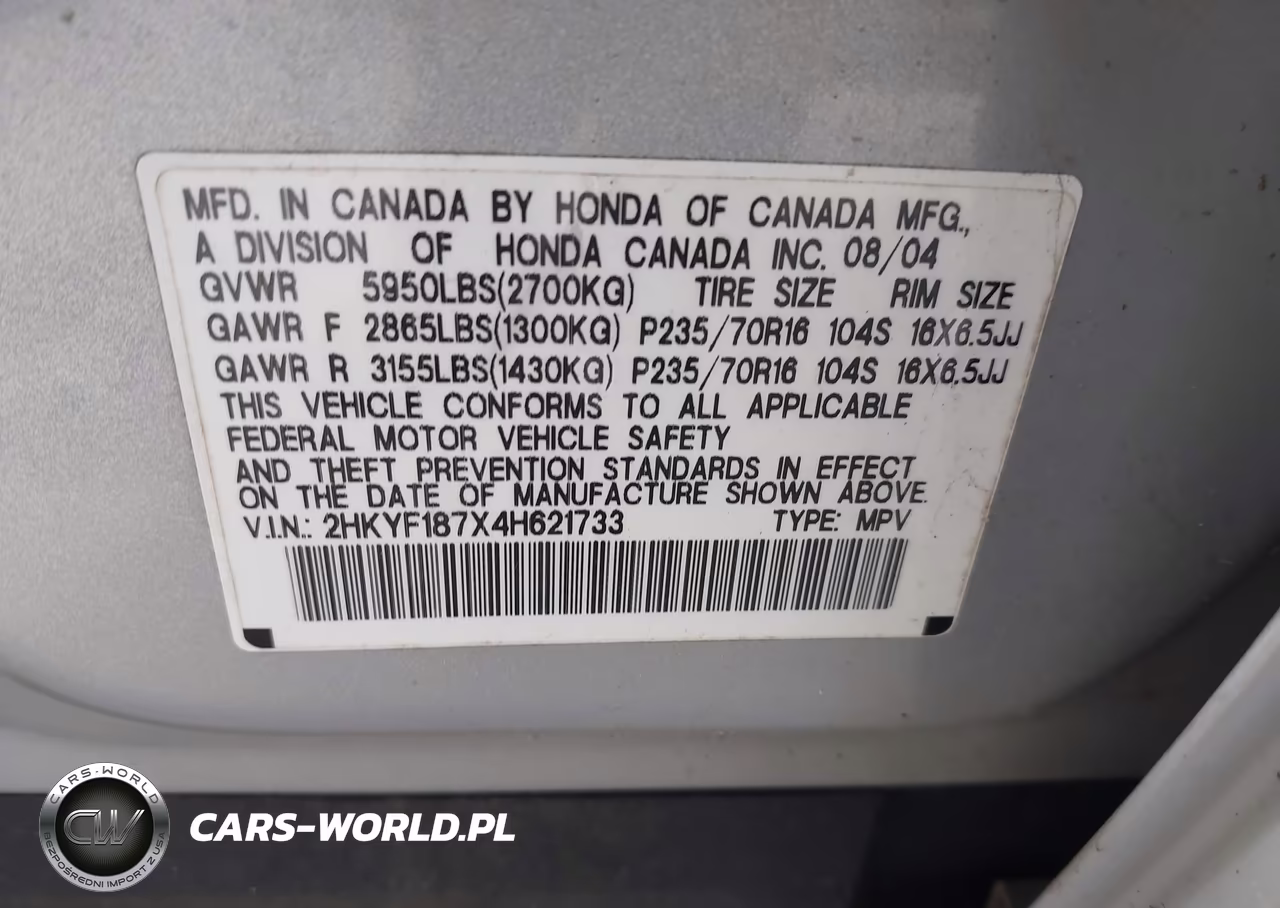 2004 Honda Pilot Ex-L VIN:2HKYF187X4H621733 - 9