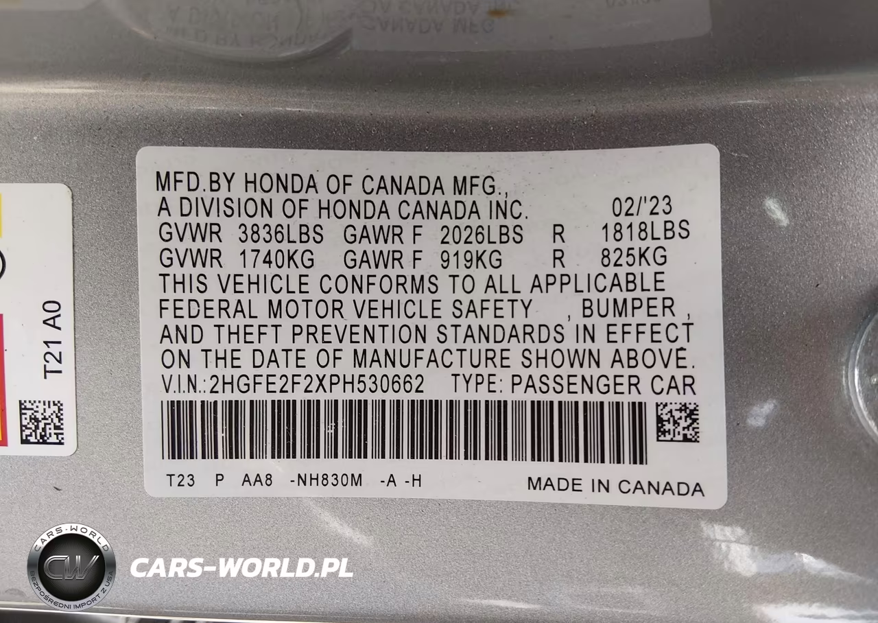 2023 Honda Civic Lx VIN:2HGFE2F2XPH530662 - 9