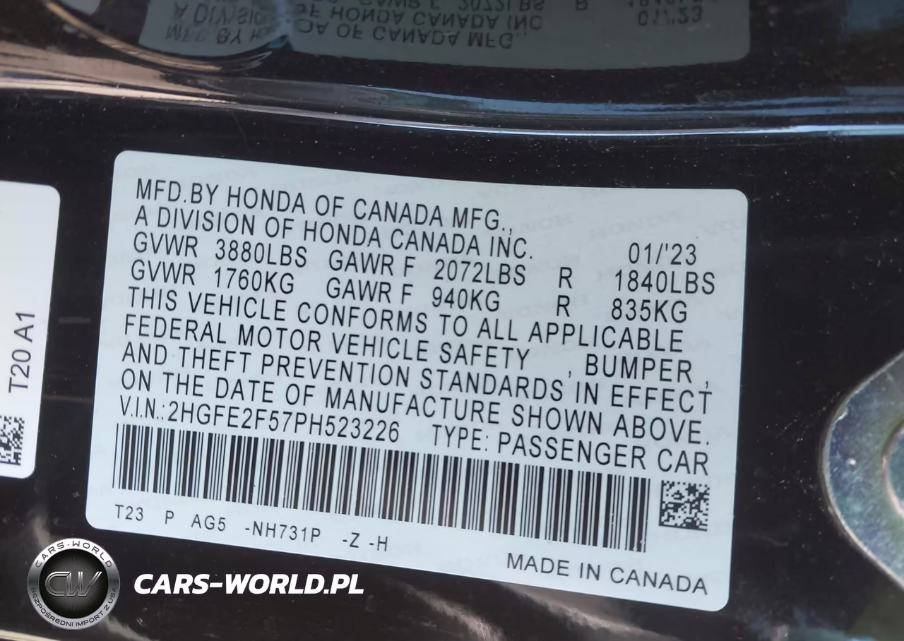2023 Honda Civic Sport VIN:2HGFE2F57PH523226 - 9