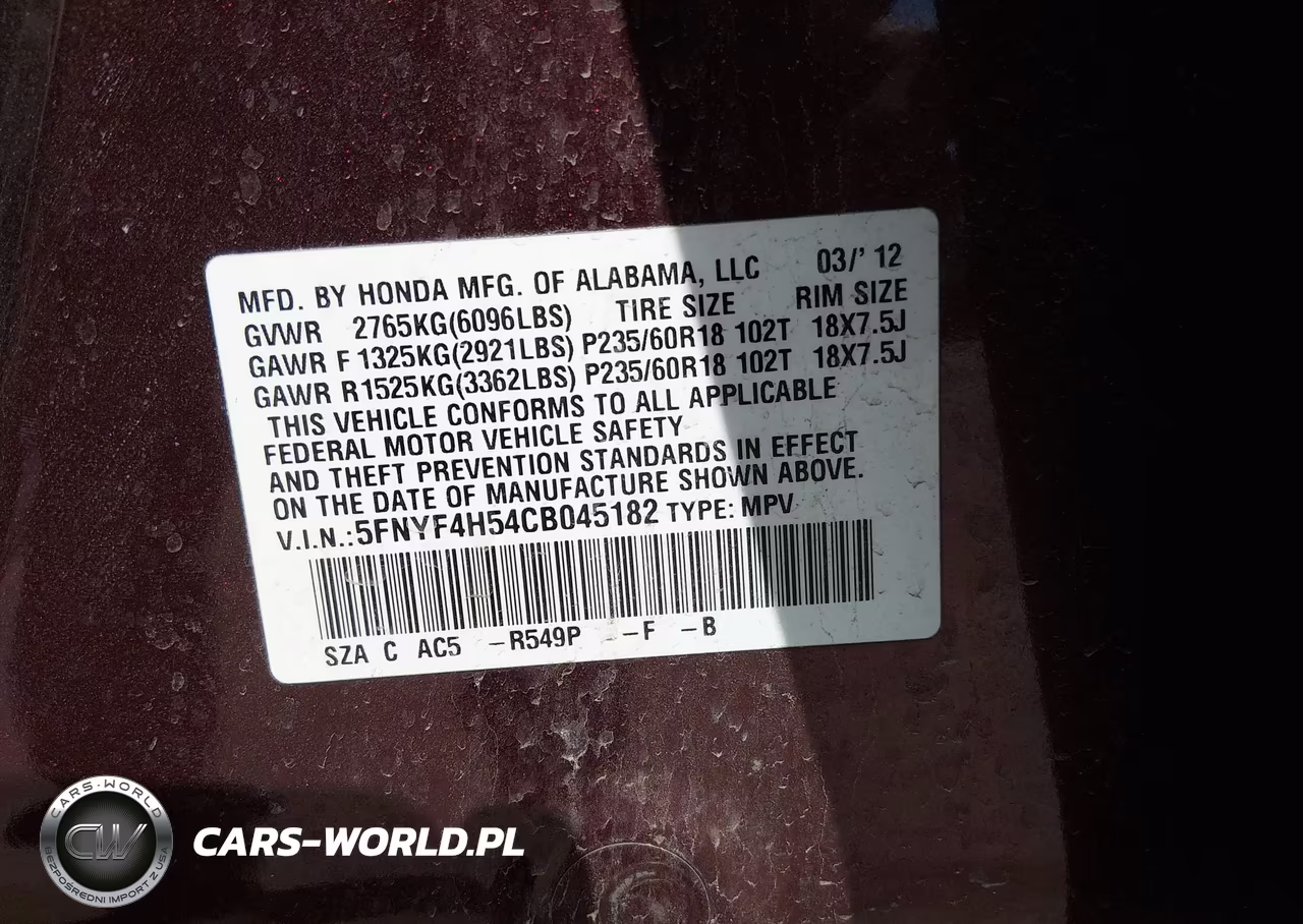 2012 Honda Pilot Ex-L VIN:5FNYF4H54CB045182 - 9