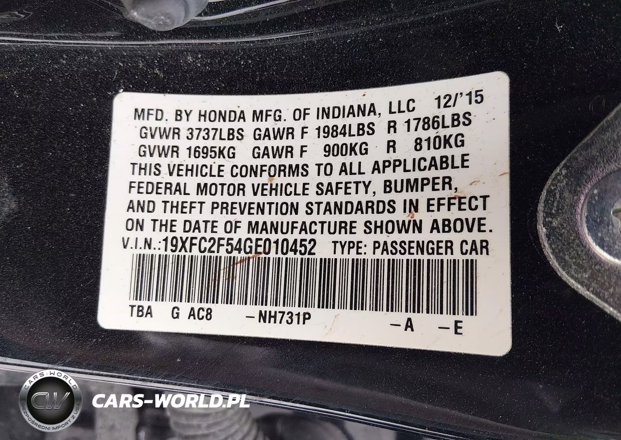2016 Honda Civic Lx VIN:19XFC2F54GE010452 - 9