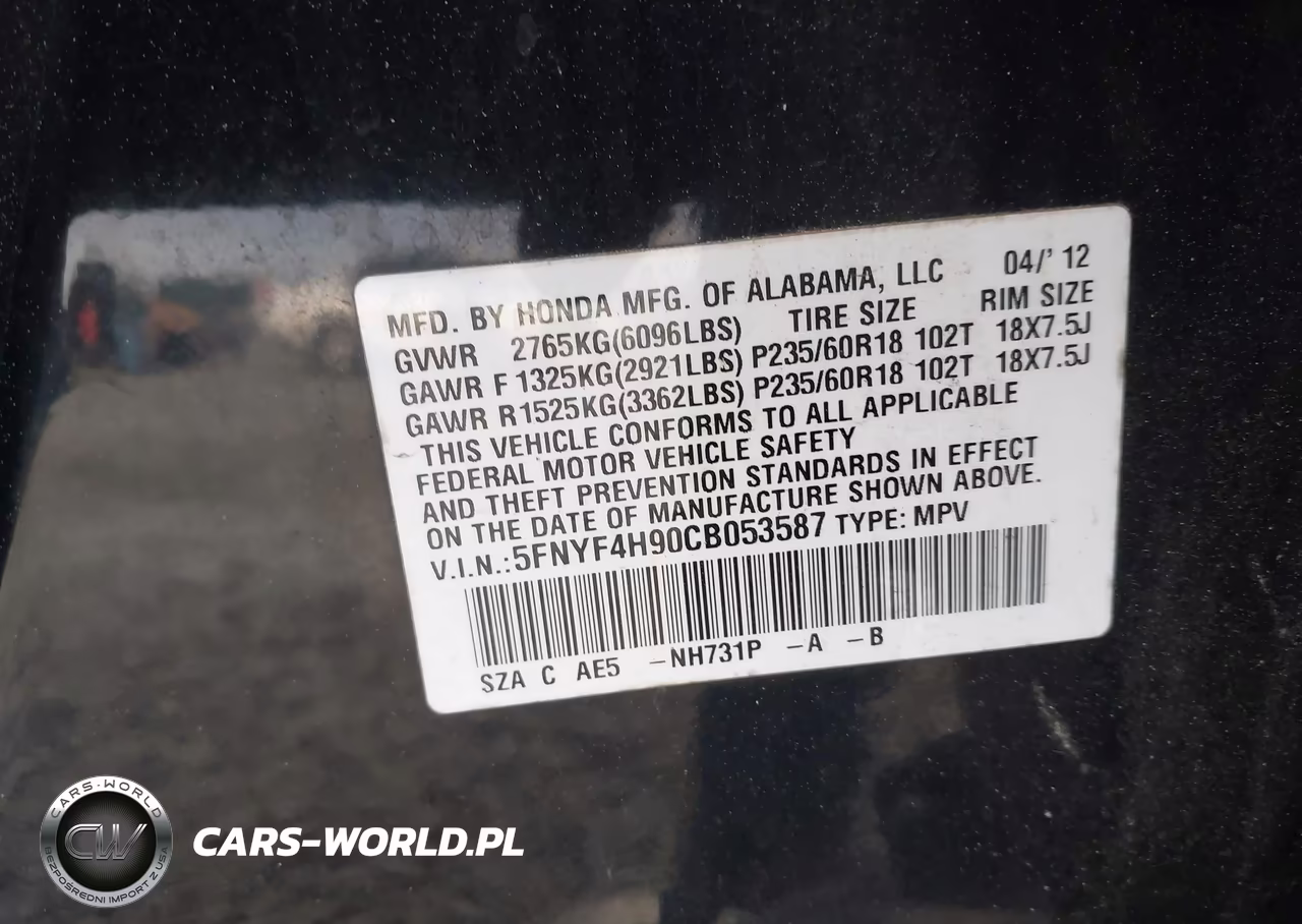 2012 Honda Pilot Touring VIN:5FNYF4H90CB053587 - 9