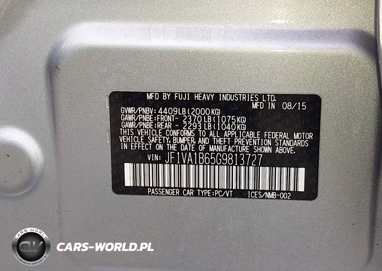 2016 Subaru Wrx VIN:JF1VA1B65G9813727 - 9