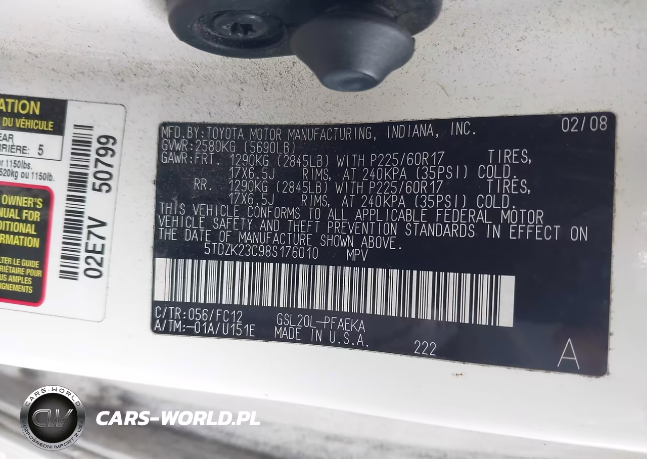 2008 Toyota Sienna Le VIN:5TDZK23C98S176010 - 9